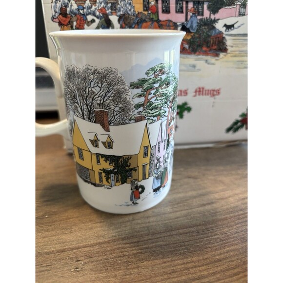 DUNOON 4 Christmas Mugs Scotland Victorian Prints w/ Box Fine White bone china - Picture 7 of 16